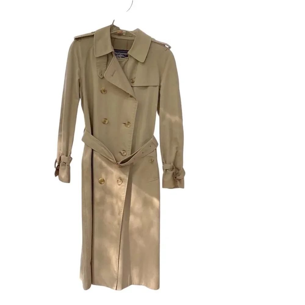 Vtg 60s Classic Burberry Beige Trench Coat Long Belted Nova-check Womens 10 - Picture 16 of 16